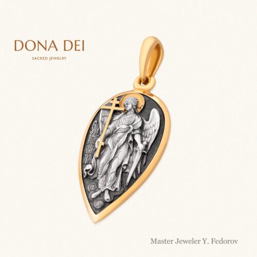 Christian Orthodox Guardian Angel Icon Pendant, Master Jeweler Yuri Fedorov