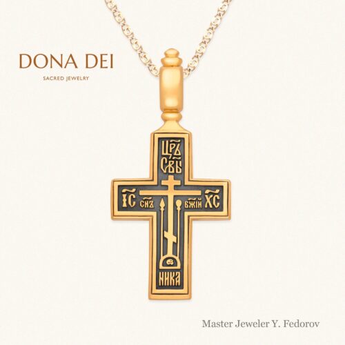 Old Believers Cross Pendant "Cross of Calvary. Prayer to the Holy Cross", Master Jeweler Yuri Fedorov (St. Petersburg)