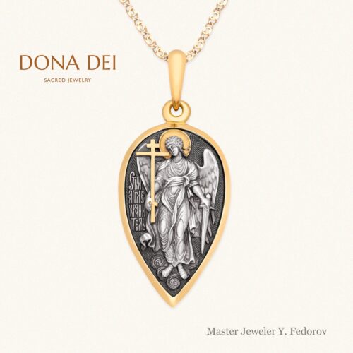 Christian Orthodox Icon Pendant "The Holy Martyr St Barbara", Sterling Silver & 24K Gold Plated, Master Jeweler Yuri Fedorov