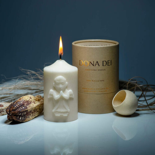 Christian pillar candle with PRAYER OF THE BABY'S ANGELS bas-relief | made of natural wax | in gift box