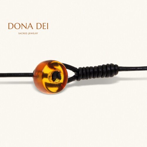 Baltic Amber Cross Necklace with CRUCIFIX on Genuine Leather Cord, Handmade from Baltic Amber & 925 Sterling Silver, by Dona Dei Jewelry