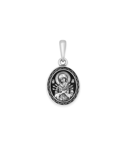 Christian Orthodox Necklace Pendant Seven Sorrows Icon of the Virgin Mary | 925 Sterling Silver | Akimov Jewelry