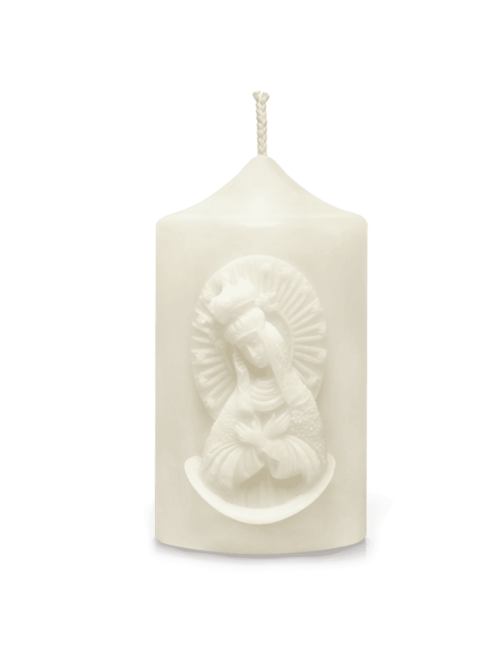 Christian pillar candle with OUR LADY OF CZESTOCHOVA bas-relief | made of natural wax | in gift box