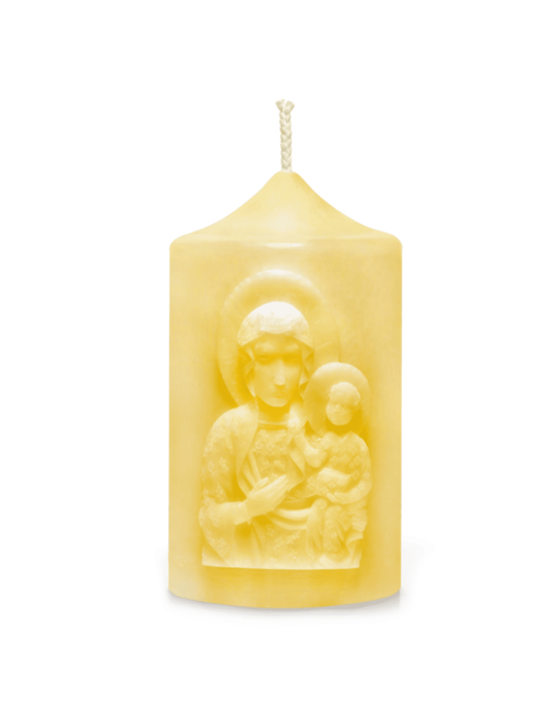 Christian pillar candle with OUR LADY OF CZESTOCHOVA bas-relief | made of natural wax | in gift box