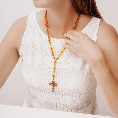 Handcrafted Amber ROSARY NECKLACE with CRUCIFIX | Genuine Baltic Amber & 925 Silver | Catholic Prayer Jewelry