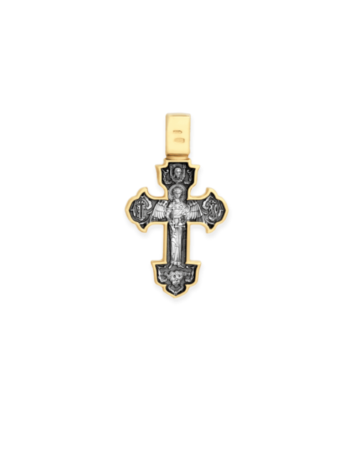 Orthodox Cross Pendant CRUCIFIX and GUARDIAN ANGEL, 925 Sterling Silver & 24K Gold Plated, Akimov Jewelry - Image 3