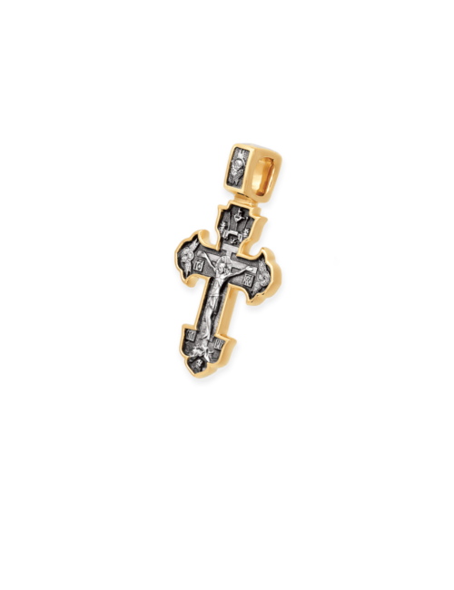 Orthodox Cross Pendant CRUCIFIX and GUARDIAN ANGEL, 925 Sterling Silver & 24K Gold Plated, Akimov Jewelry - Image 2