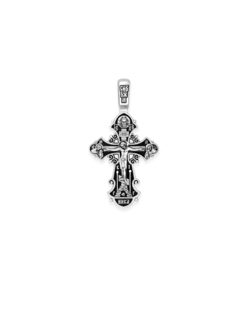 CRUCIFIX. St. Nicholas the Wonderworker. GUARDIAN ANGEL, Christian Orthodox Cross Pendant, 925 Sterling Silver